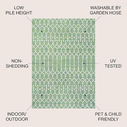 JONATHAN Y Moroccan Geometric Indoor Outdoor Area Rug 5X8 Green/Cream, Ourika - Image 3
