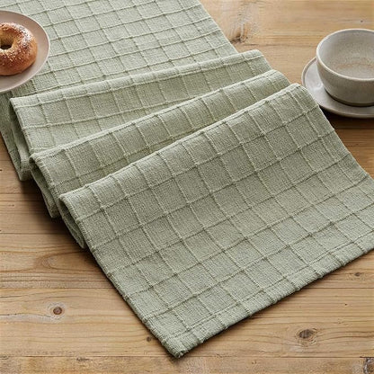Artisanal Grid Linen Table Runner, 13x48 Inches Seeding Green | Heavy Textured - Image 2