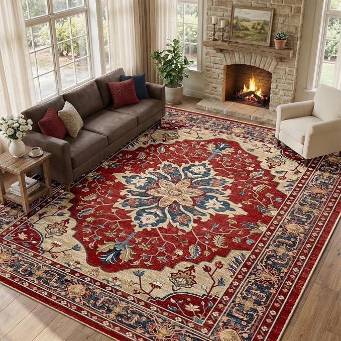 RELEANY Area Rugs Large 10'x12' Washable Non-Slip, Floral Vintage Distress - Image 2