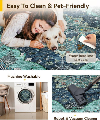 RELEANY Area Rugs Round 6ft Washable Non-Slip, Floral Vintage Distress - Image 5