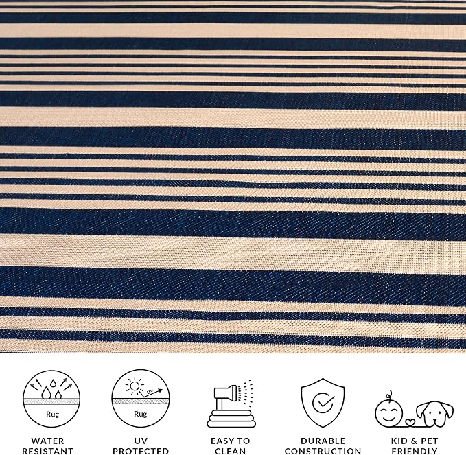 SAFAVIEH Courtyard Collection 8' x 10' Navy/Beige CY6062 Stripe Indoor/ Outside - Image 9