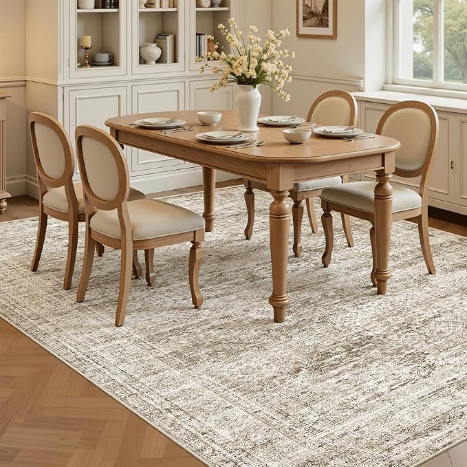 Soalmost 5x8 Area Rugs Brown Low Pile Indoor Washable Trendy Faded Style Rugs - Image 4