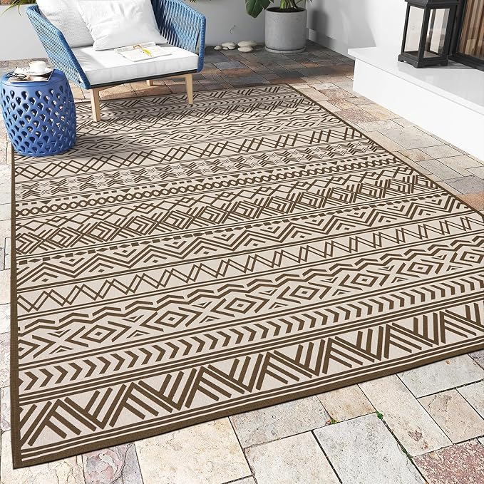Outdoor Rug Carpet 4x6 ft, Flatweave Textured Outdoor Patio Rug Non Slip Indoor by MontVoo