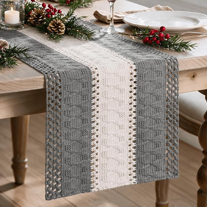 Artoid Mode Grey Farmhouse Woven Table Runner 12x72 Inch | Seasonal Holiday by ArtoidMode