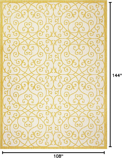 JONATHAN Y Vintage Filigree Indoor Outdoor Area Rug 9X12 Cream/Yellow, Madrid - Image 2
