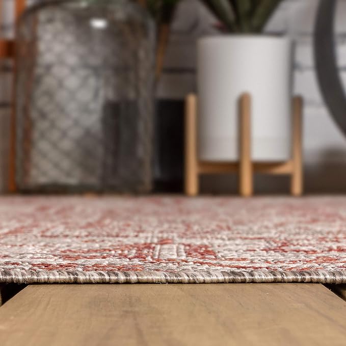JONATHAN Y Boho Medallion Indoor Outdoor Round Area Rug 4 Ft Red/Taupe - Image 6