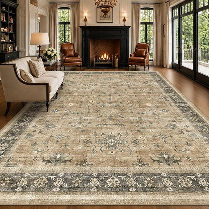 Taupe and Sage 8x10 Living Room Rug, Oriental Large Area Rug by HazoHaus