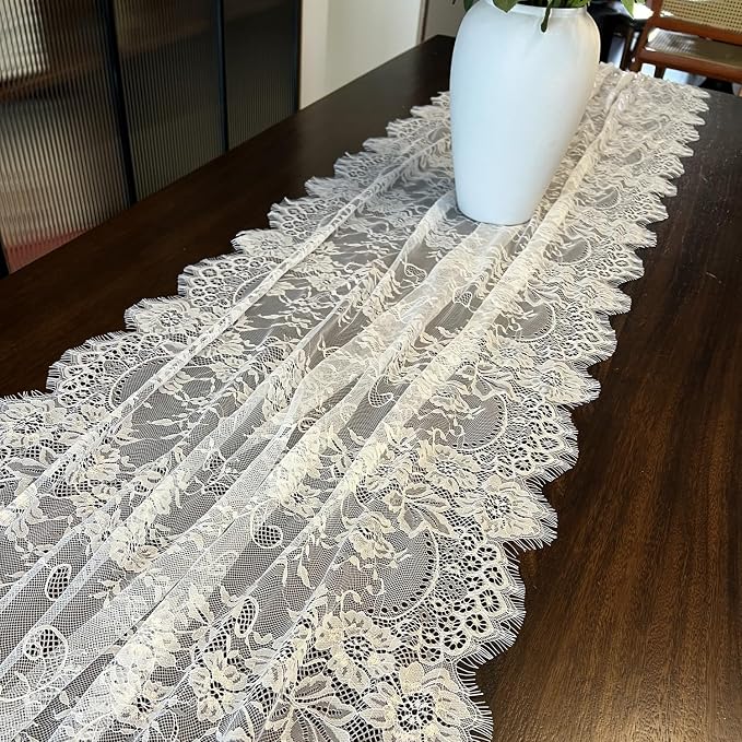 1 Pcs White Lace Table Runner 30 x 120 Inch Vintage Rustic Table Runner - Image 9
