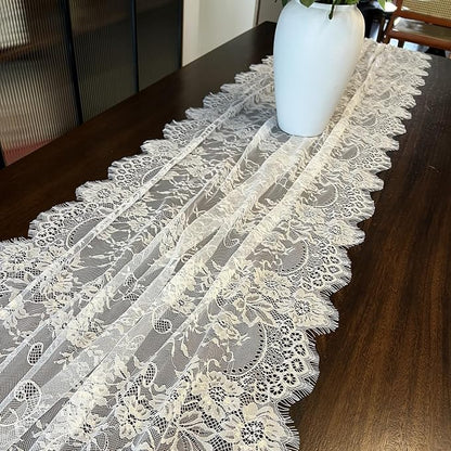 1 Pcs White Lace Table Runner 30 x 120 Inch Vintage Rustic Table Runner - Image 9