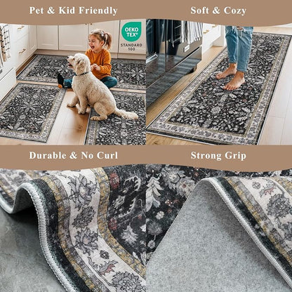 Kitchen Rug Sets 4-Piece with Runner – Washable Non-Slip Floor Mats - Image 4
