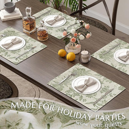 JINCHAN Sliva Linen Floral Placemats Set of 4 Farmhouse 13x19 Sage Green | - Image 7