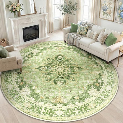 RELEANY Area Rugs Round 8ft Washable Non-Slip, Floral Vintage Distress by RELEANY