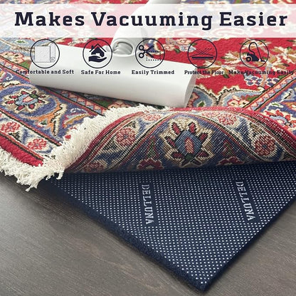DELLUNA Non-Slip Area Rug Pad, 3/8" Thick Double Side Rubber + Felt, - Image 6