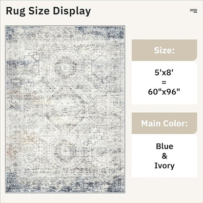 Soalmost 5x8 Area Rugs Blue Ivory Low Pile Indoor Washable Trendy Faded Style - Image 5