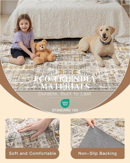 Madane Washable Area Rug 2x3, Small Entryway Rug Non-Slip Vintage Door Mat - Image 5