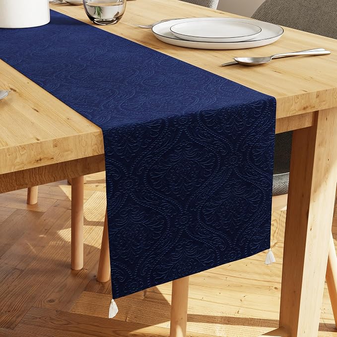 Encasa XO Table Runner, Embossed Velvet, Elegant 13"x72" | Navy Blue, 175 GSM by EncasaXO