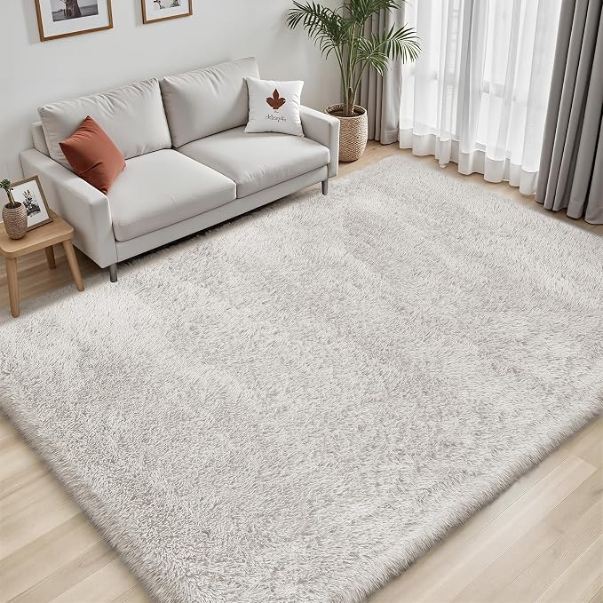 Area Rug for Living Room Bedroom: 6x9 White Soft Fluffy Shag Upgrade Non-Slip - Image 3