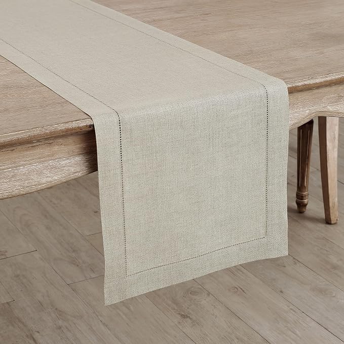 Solino Home 100% Pure Linen Table Runner Natural Hemstitch, 14 x 132 in | - Image 2