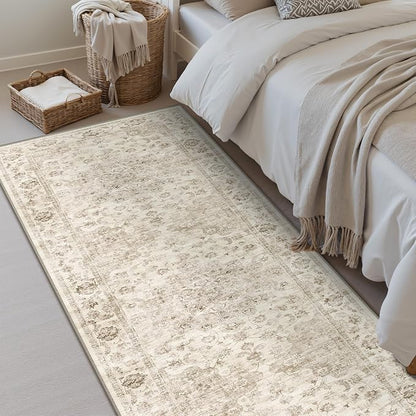 2x4 Washable Neutral Runner Rug Beige Vintage Hallway Kitchen Carpet Non-Slip - Image 3