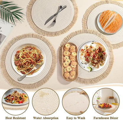 Round Placemats Set of 4 Table Mats 13Inch Washable Cotton Heat Resistant - Image 3