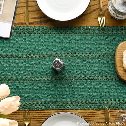 Artoid Mode Dark Green Woven Farmhouse Hollow Table Runner 12x90 Inch | Holiday - Image 4