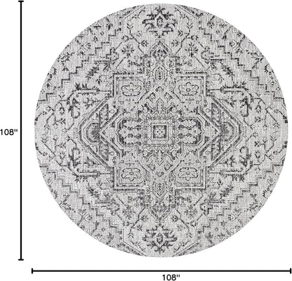JONATHAN Y Boho Medallion Indoor Outdoor Round Area Rug 9 Ft Black/Gray - Image 2