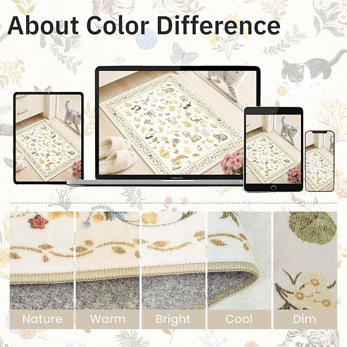 Soalmost 2x3 Cat Rugs for Entryway, Machine Washable Door Mat Animal Floral - Image 8