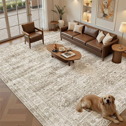 Soalmost Area Rug 10x12 Vintage Washable Living Room Large Carpet Non Slip - Image 2