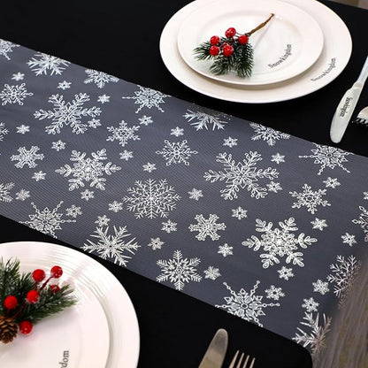 Snowkingdom 2PCS Silver Christmas Snowflake Glitter Table Runner 108 Inch | by Snowkingdom