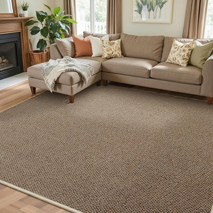 Faux Jute Area Rug 9'x12', Washable & Non-Slip, Taupe | 0.27" Low Pile Easy by Unknown