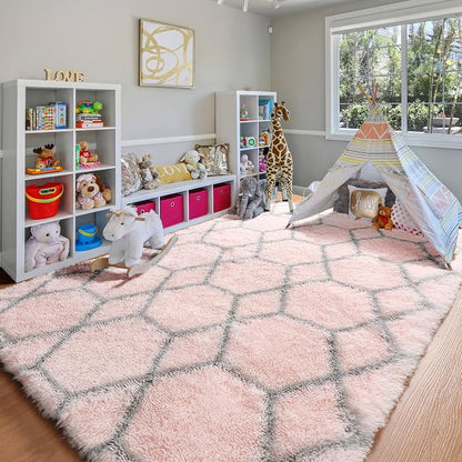 ONASAR Rugs for Living Room Bedroom, 5x8 Fluffy Pink and Grey Area Rug - Image 7