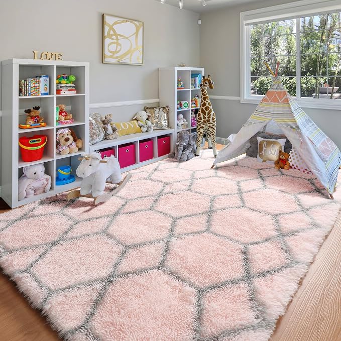 ONASAR 5x7 Area Rugs for Living Room Bedroom, Fluffy Pink and Grey Throw Rug - Image 8