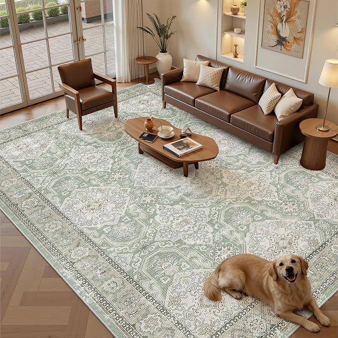 Soalmost 9x12 Area Rugs for Living Room, Non Slip Machine Washable Vintage Rugs - Image 2