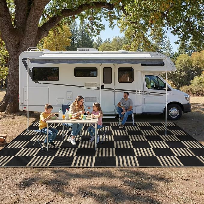 Garvee Waterproof Outdoor Rug 8x10, Checkered Foldable Plastic Straw Patio - Image 6