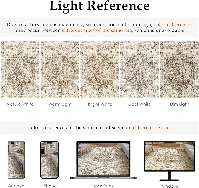 2x6 Washable Neutral Runner Rug Brown Vintage Hallway Kitchen Carpet Non-Slip - Image 9