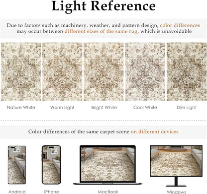 2x6 Washable Neutral Runner Rug Brown Vintage Hallway Kitchen Carpet Non-Slip - Image 9