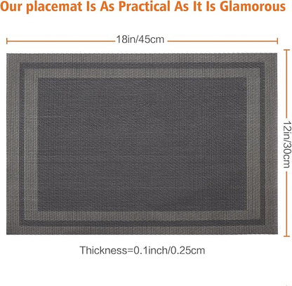 Placemats Set of 8, Vinyl Woven Black Non Slip Table Mats | Heat Resistant - Image 3