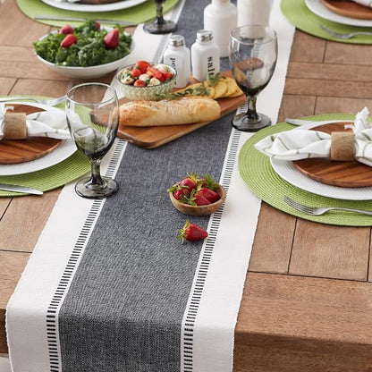 DII Dobby Stripe Table Runner, 13x108 Black & Cream Background | Woven - Image 5