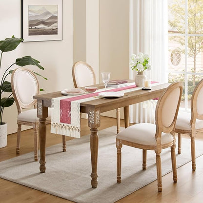 Macrame Style Bicolor Stitching Table Runner 14x90in Dusty Rose | Woven Boho - Image 3