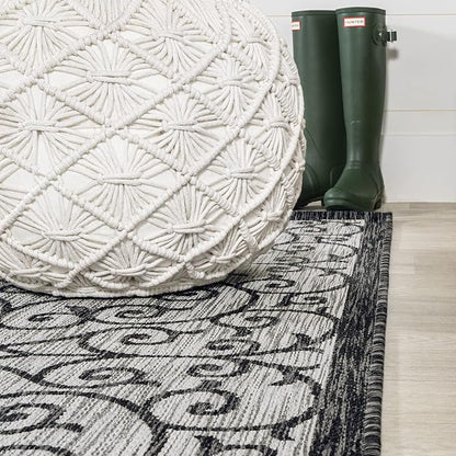 JONATHAN Y Vintage Filigree Indoor Outdoor Round Area Rug 8 Ft Light Gray/Black - Image 7