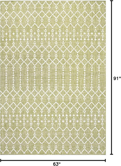JONATHAN Y Moroccan Geometric Indoor Outdoor Area Rug 5X8 Light Green/Cream - Image 2