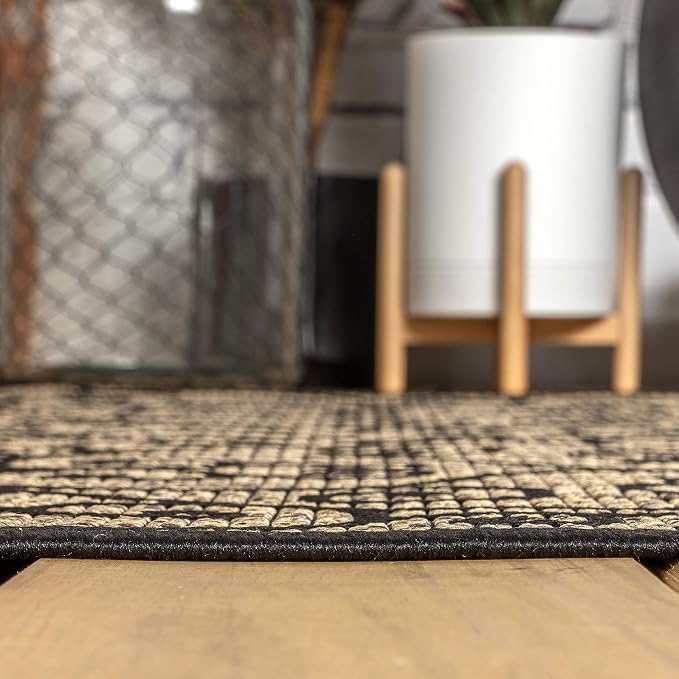 JONATHAN Y Vintage Filigree Indoor Outdoor Round Area Rug 5 Ft Black/Khaki - Image 8