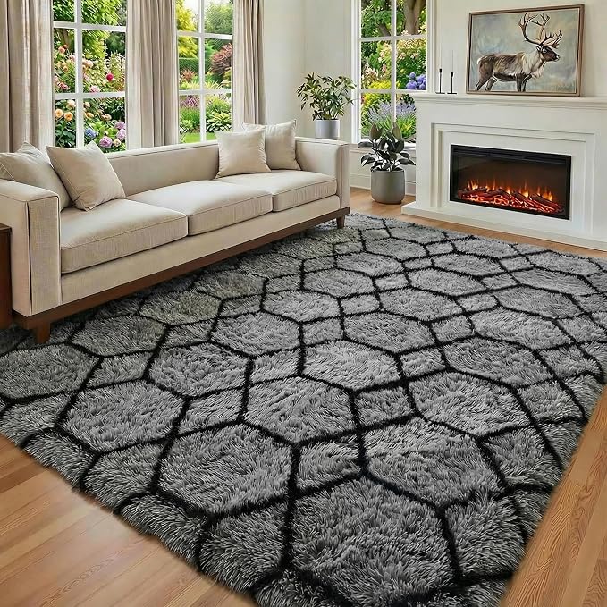 ONASAR 8x10 Area Rugs for Living Room, Fluffy Grey and Black Bedroom Rug - Image 5
