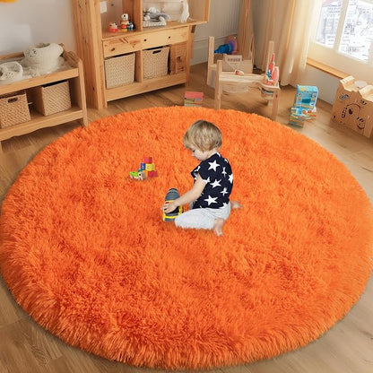 Round Orange Rug for Bedroom, 5 ft Circle Area Rugs for Living Room, Soft - Image 3