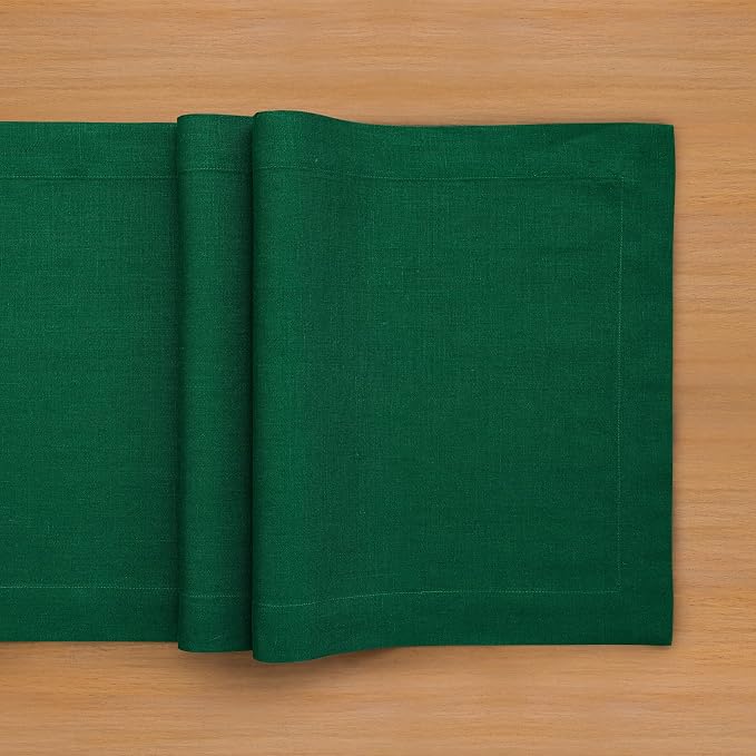 Solino Home 100% Pure Linen Table Runner Christmas Green, Fete 14 x 60 in | - Image 4