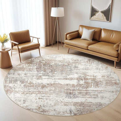 Round Rug Living Room Rugs: 4x4 Washable Circle Abstract Modern Soft Stain - Image 5