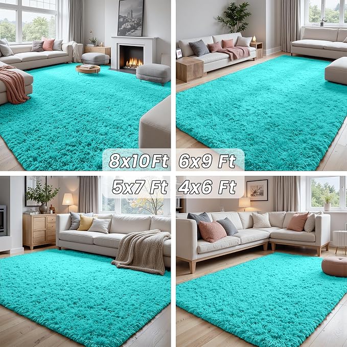 5x7 Area Rugs for Living Room Rug: Soft Fluffy Shag Teal Blue Rugs for Bedroom - Image 7