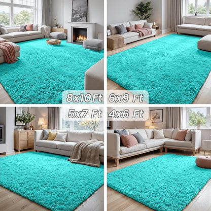 5x7 Area Rugs for Living Room Rug: Soft Fluffy Shag Teal Blue Rugs for Bedroom - Image 7