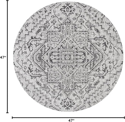 JONATHAN Y Boho Medallion Indoor Outdoor Round Area Rug 4 Ft Black/Gray - Image 2