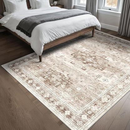 Hazo Haus Washable Neutral Farmhouse Living Room Rug, 5x7 Area Rugs - Image 3